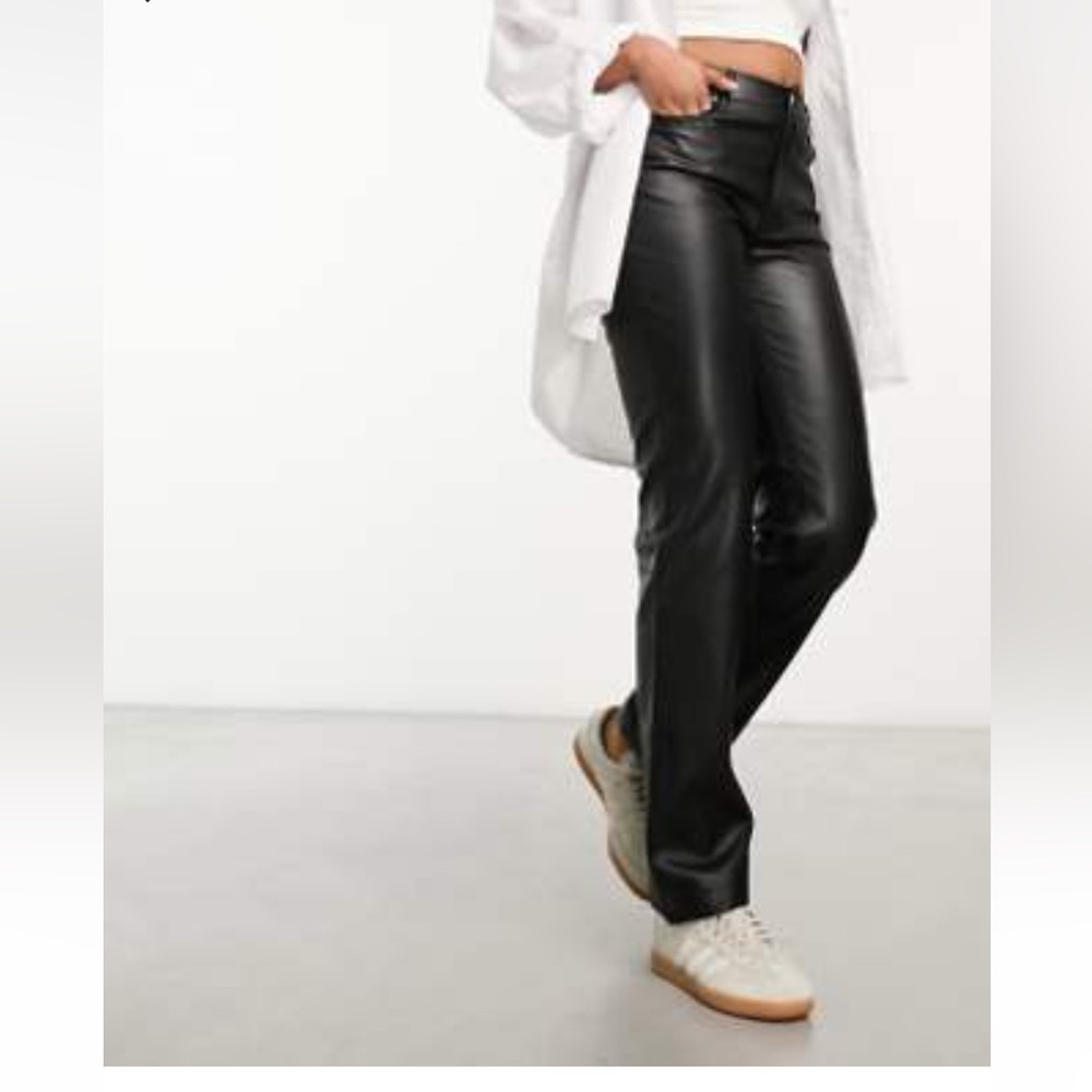 River Island straight leg faux leather pants in black